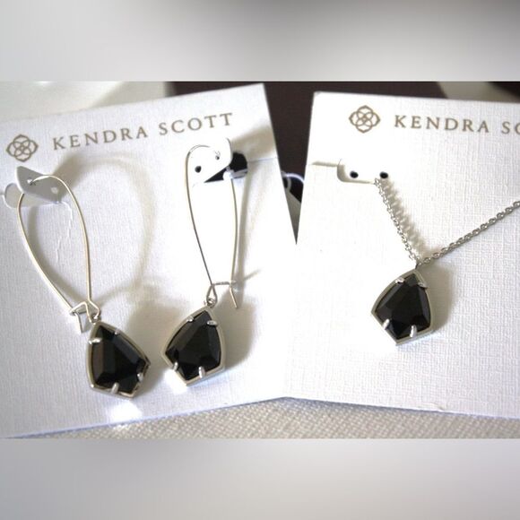 Kendra Scott Carrine earrings + Cory necklace in black opaque.  NWT - Picture 3 of 8